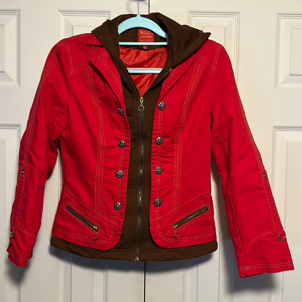 Womens Medium Double Layer Appearing Jacket Hoodie